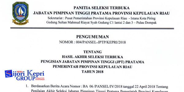 Pengumuman Hasil Akhir “OPEN BIDDING PROVINSI KEPRI”