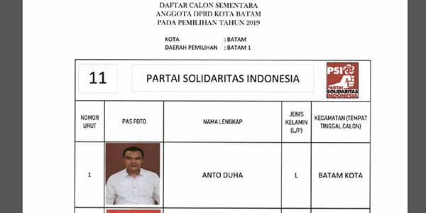 Daftar Calon Sementara “DPRD KOTA BATAM” dari Partai PSI