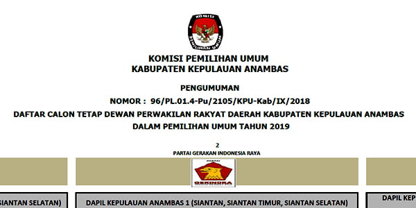 Ini Daftar Calon Tetap (DCT) “DPRD ANAMBAS”