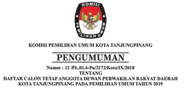 Daftar Calon Tetap (DCT) “DPRD TANJUNGPINANG”
