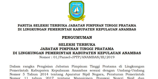 Pengumuman Seleksi Terbuka Jabatan Pimpinan Tinggi Pratama
