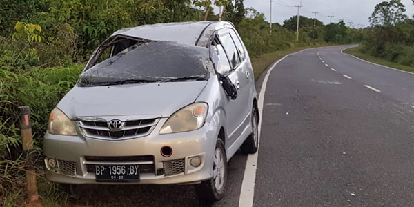 Mobil Avanza Tanpa Penghuni Ringsek di Tepi Jalan