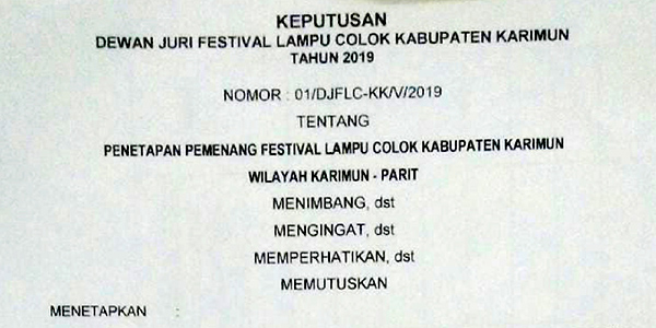 Ini Para Pemenang Festival Lampu Colok Wilayah Karimun Parit