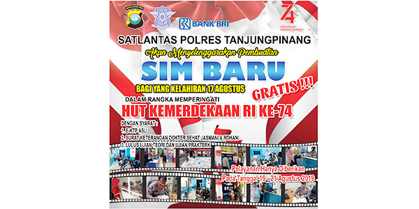 HUT RI Ke 74, Satlantas Polres Tanjungpinang Adakan Pembuatan SIM Gratis