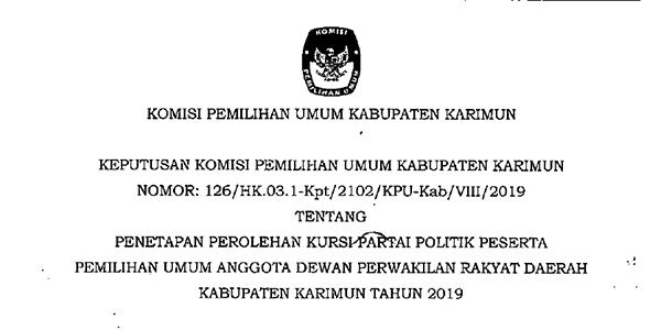 Ini Perolehan Kursi Partai Politik Anggota DPRD Karimun