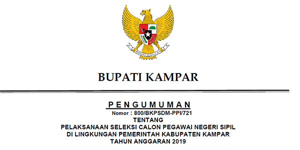 Info Penerimaan CPNS Pemkab Kampar Tahun 2019