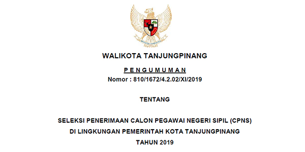 Informasi Penerimaan CPNS Pemko Tanjungpinang Tahun 2019