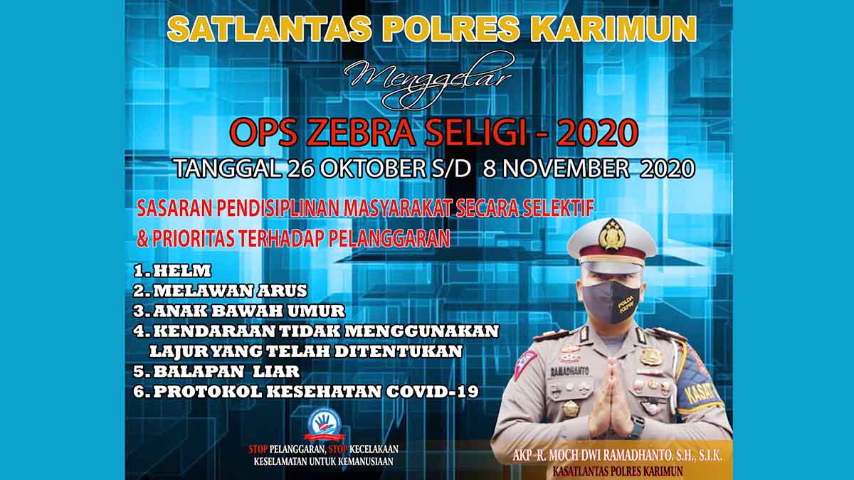 Mulai Senin, Satlantas Polres Karimun Gelar Razia Operasi Zebra Seligi 2020