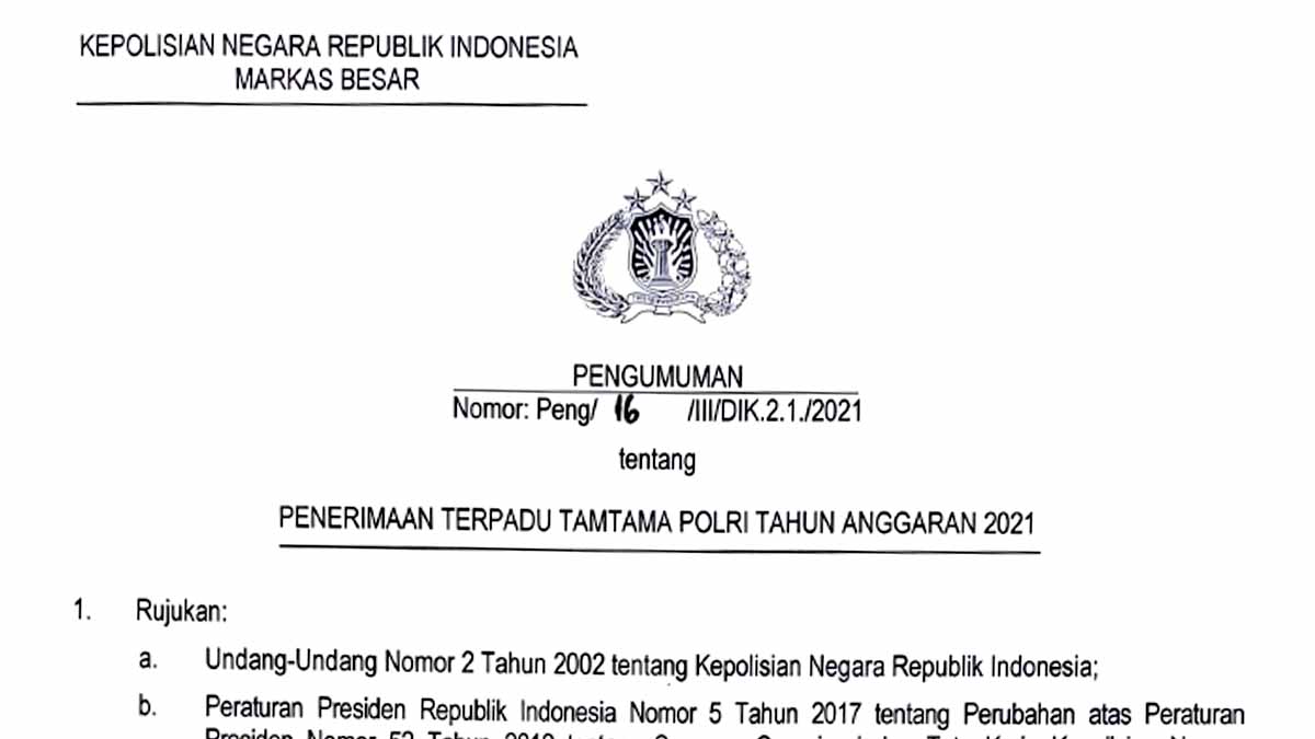 Persyaratan Penerimaan Tamtama Polri 2021 (PDF)