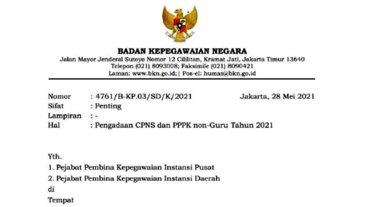 BKN Keluarkan Surat Tentang Pengadaan CPNS dan PPPK Non-Guru 2021