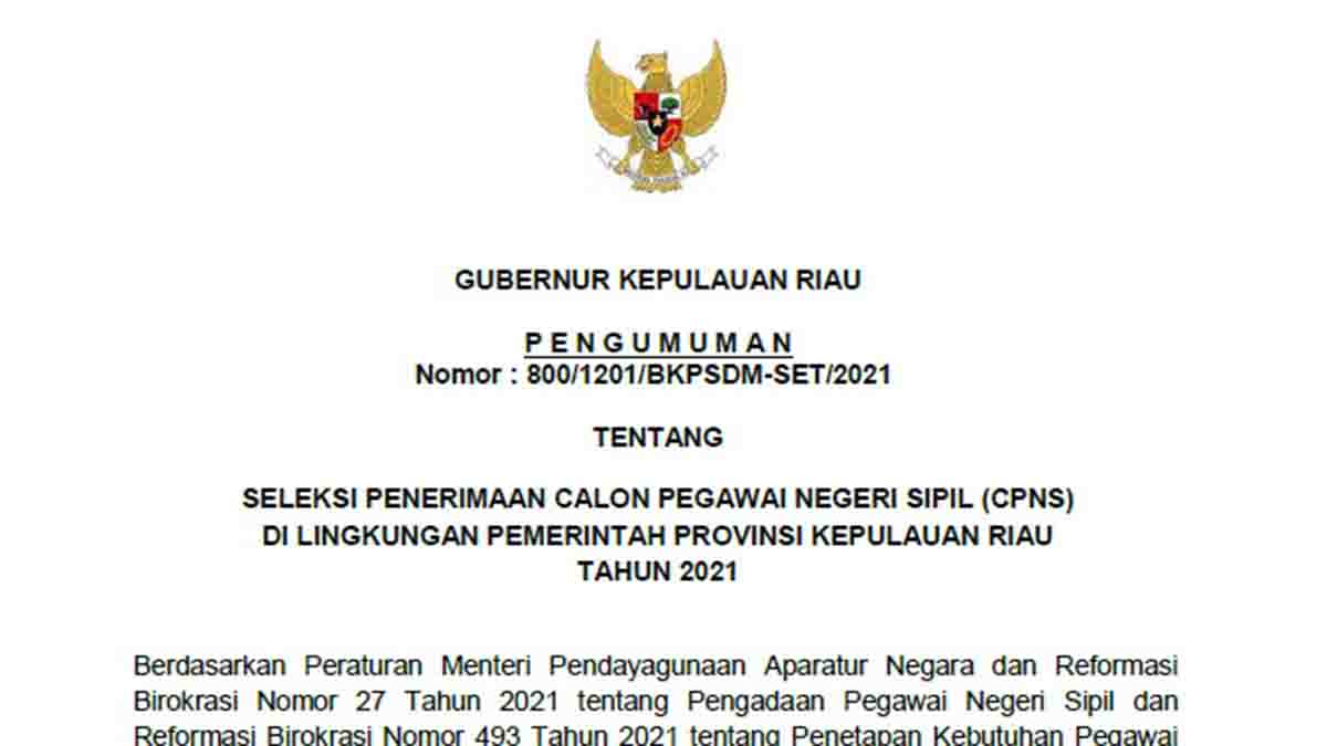 Pengumuman Penerimaan CPNS 2021 Provinsi Kepri