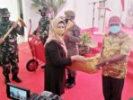 Wakil Ketua I DPRD Kepri, Dewi Komalasari, menyerahkan alat kerja pada pembukaan TMMD 111 Kodim 0315 Bintan di Gedung Nasional Dabo Singkep