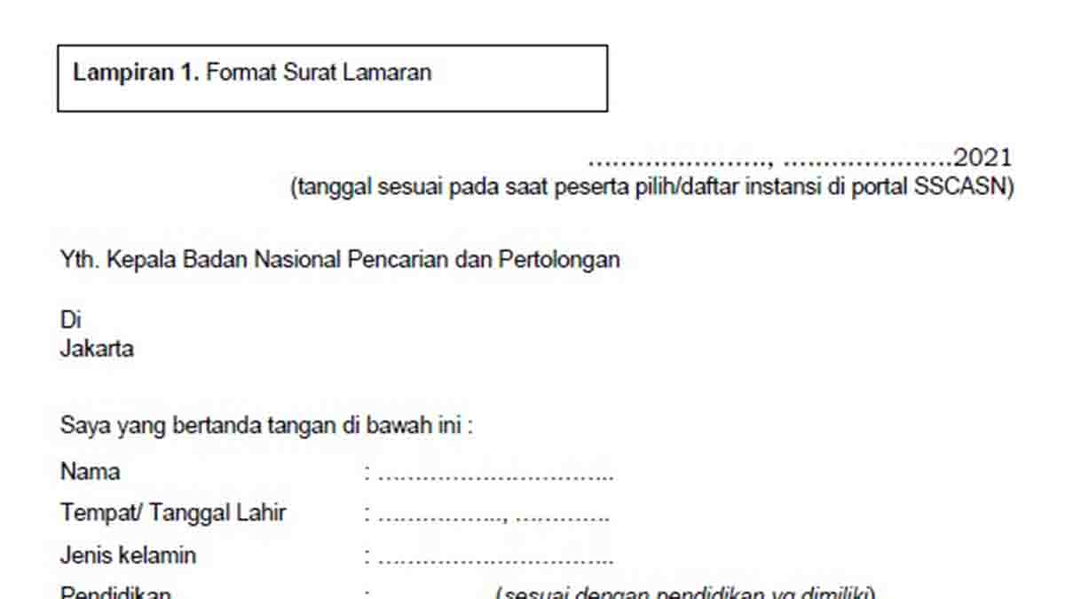 Format Surat Lamaran CPNS 2021 BASARNAS