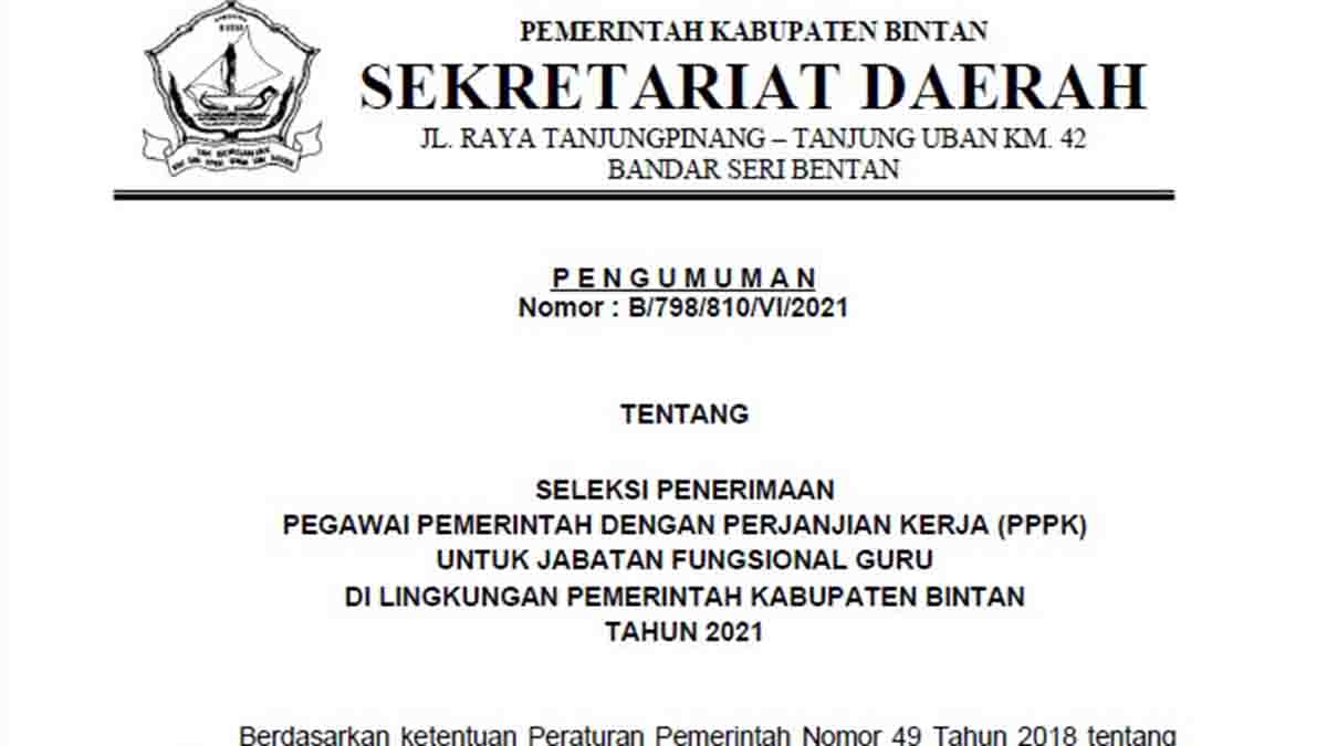 Pengumuman Penerimaan PPPK 2021 Kabupaten Bintan