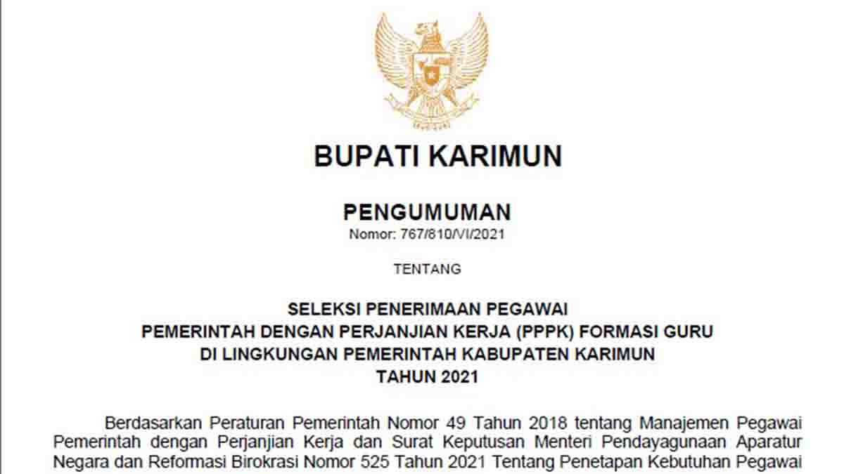 Pengumuman Penerimaan PPPK 2021 Kabupaten Karimun