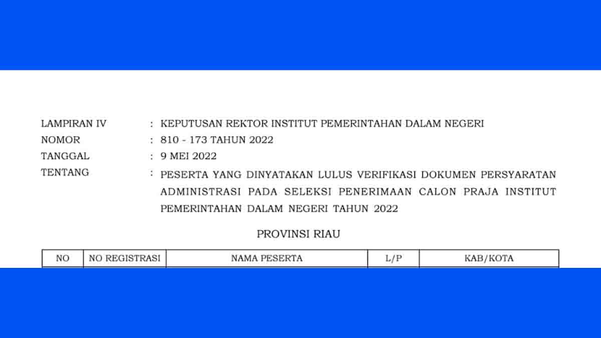 11 Peserta Lulus Seleksi Administrasi IPDN Tahun 2022 dari Kabupaten Meranti