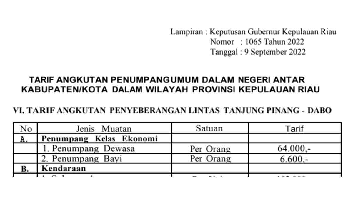 Harga Tiket Kapal Raro Terbaru, Tanjung Pinang – Dabo