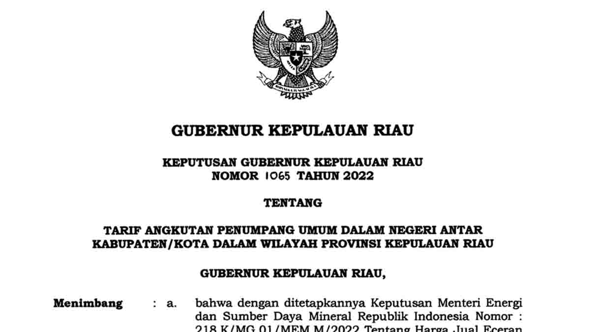 Gubernur Ansar Resmi Tetapkan Tarif Transportasi Laut di Provinsi Kepri, Berlaku 9 September 2022