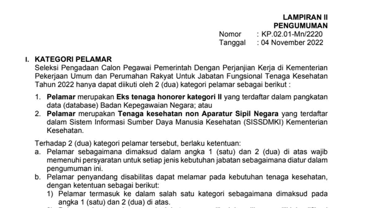 Katagori Pelamar dan Syarat Pendaftaran PPPK Kementerian PUPR Tahun 2022