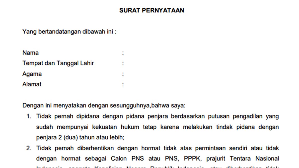 Penting dan Download Disini, 5 Poin Contoh Surat Pernyataan PPPK Tenaga