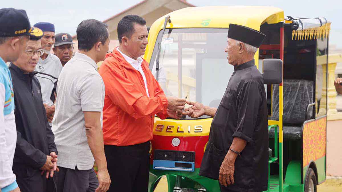 Ke Pulau Penyengat, Gubernur Ansar Ahmad Serahkan Life Jacket, Ring Buoy & 11 Unit Becak Listrik dari Kemenhub RI