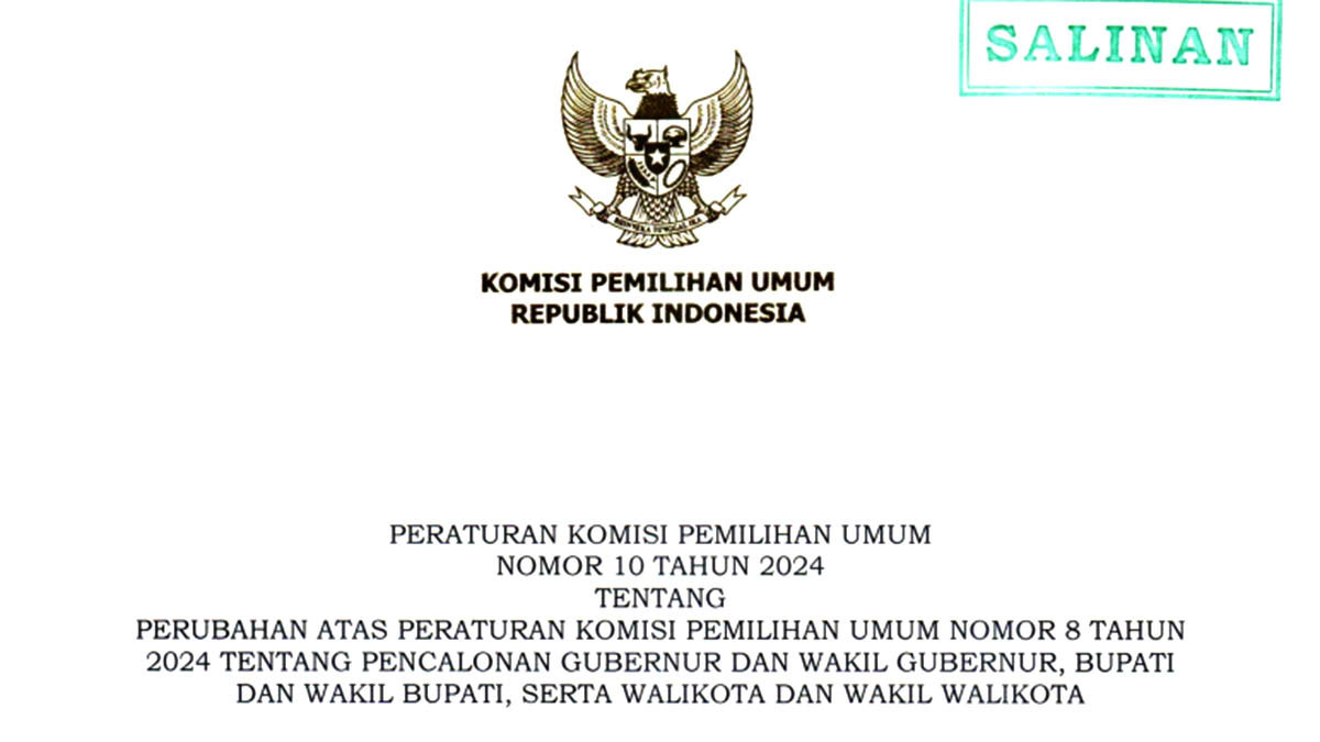 PKPU Nomor 10 Tahun 2024, Tentang Perubahan PKPU Nomor 8 Tahun 2024 pada Pilkada Serentak 2024 (PDF)