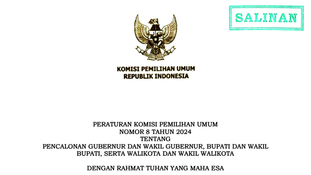 PKPU Nomor 8 Tahun 2024, Tentang Pencalonan Pilkada Serentak 2024 (PDF)