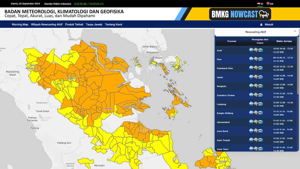 UPDATE Peringatan Dini Cuaca Kepulauan Riau: 26 September 2024, Hujan Lebat Disertai Petir dan Angin Kencang