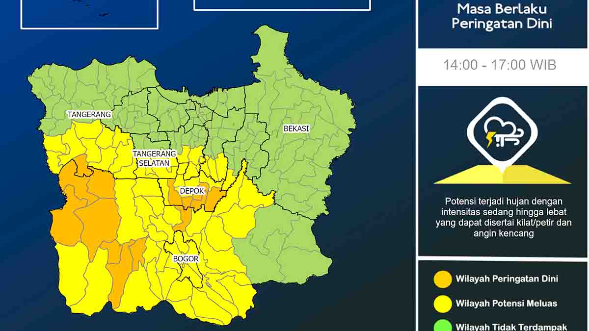 Peringatan Dini Cuaca Jabodetabek: Hujan Lebat Disertai Petir dan Angin Kencang, Rabu 25 Desember 2024