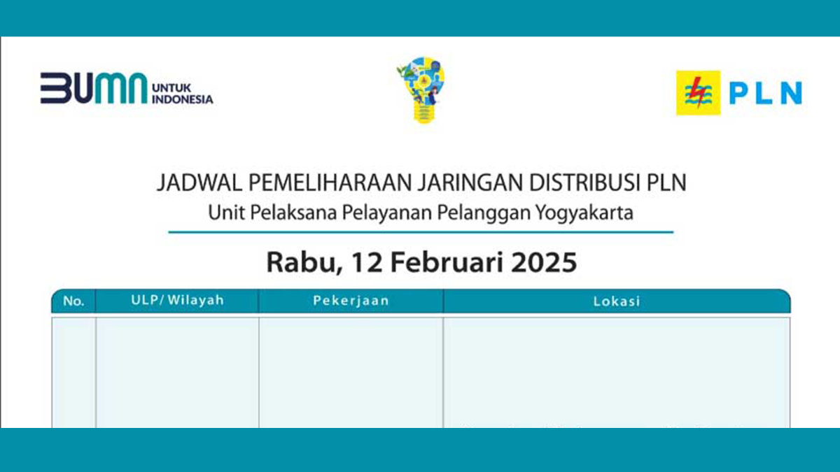 Mati Lampu Selama 3 Jam, Ini Jadwal Pemadaman Listrik di Yogyakarta Rabu 12 Februari 2025
