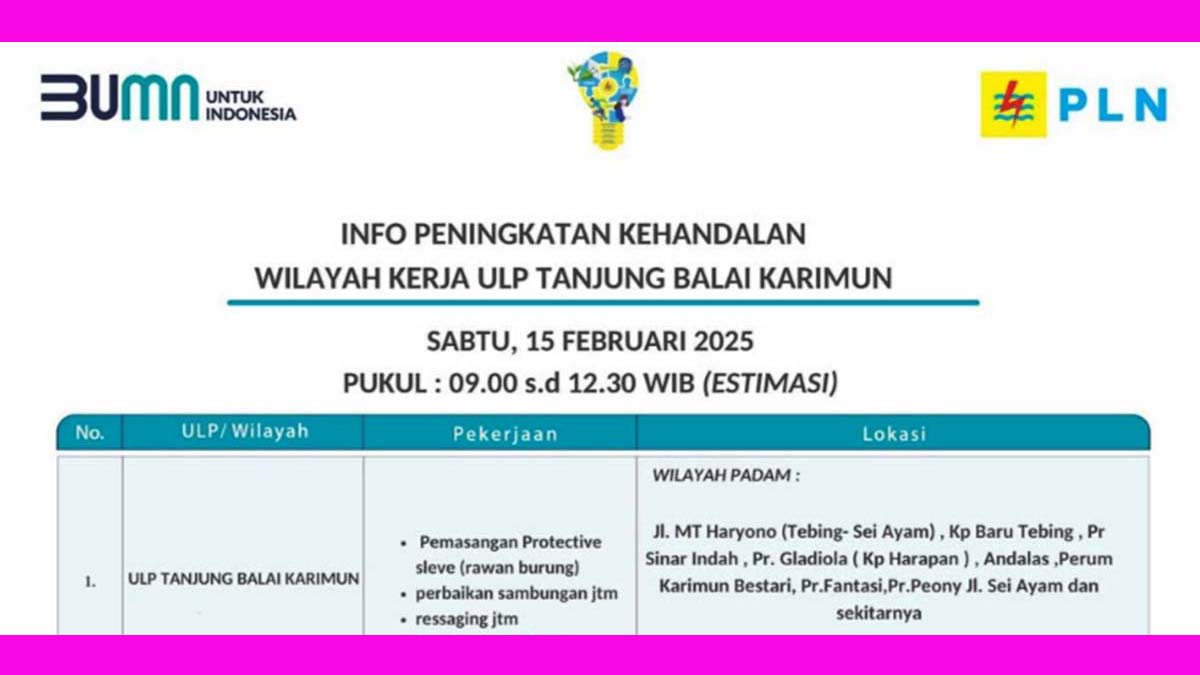 PLN Lakukan Peningkatan Keandalan Listrik di Tanjung Balai Karimun, Sabtu 15 Februari 2025