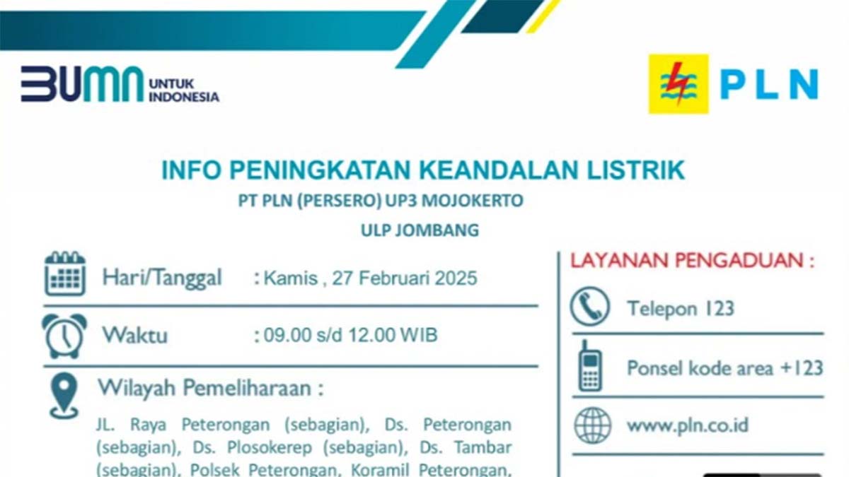 PLN UP3 Mojokerto ULP Jombang melakukan Pemeliharaan Jaringan, Kamis 27 Februari 2025