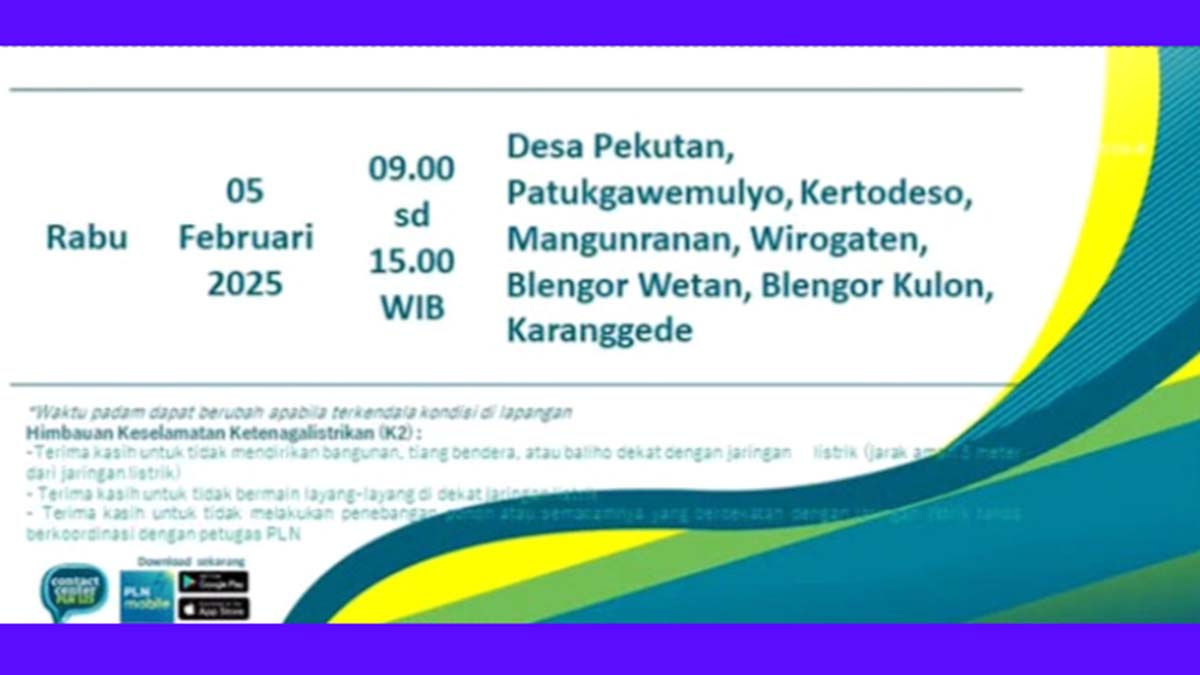 Pengumuman Pemeliharaan Jaringan Listrik di Kebumen, 5 Februari 2025
