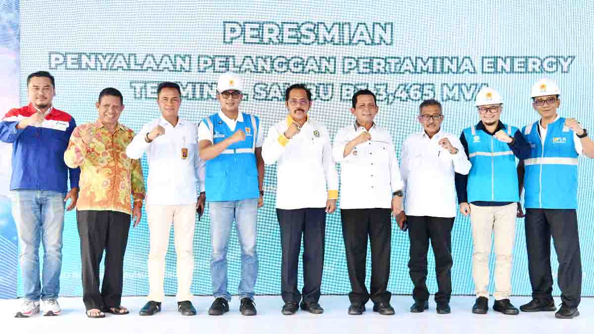 Gubernur Kepulauan Riau, Ansar Ahmad dan Nurdin Basirun bersama General Manager PLN UID Riau-Kepri, Khairullah, saat meresmikan penyalaan listrik di Pulau Belakang Padang, Batam