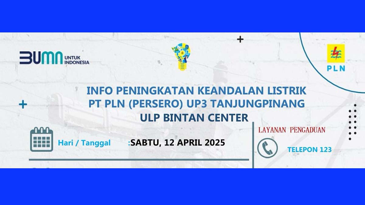 PLN Lakukan Pemeliharaan Jaringan di Dua Titik Wilayah Tanjung Pinang, Listrik Padam Sementara pada Sabtu 12 April 2025