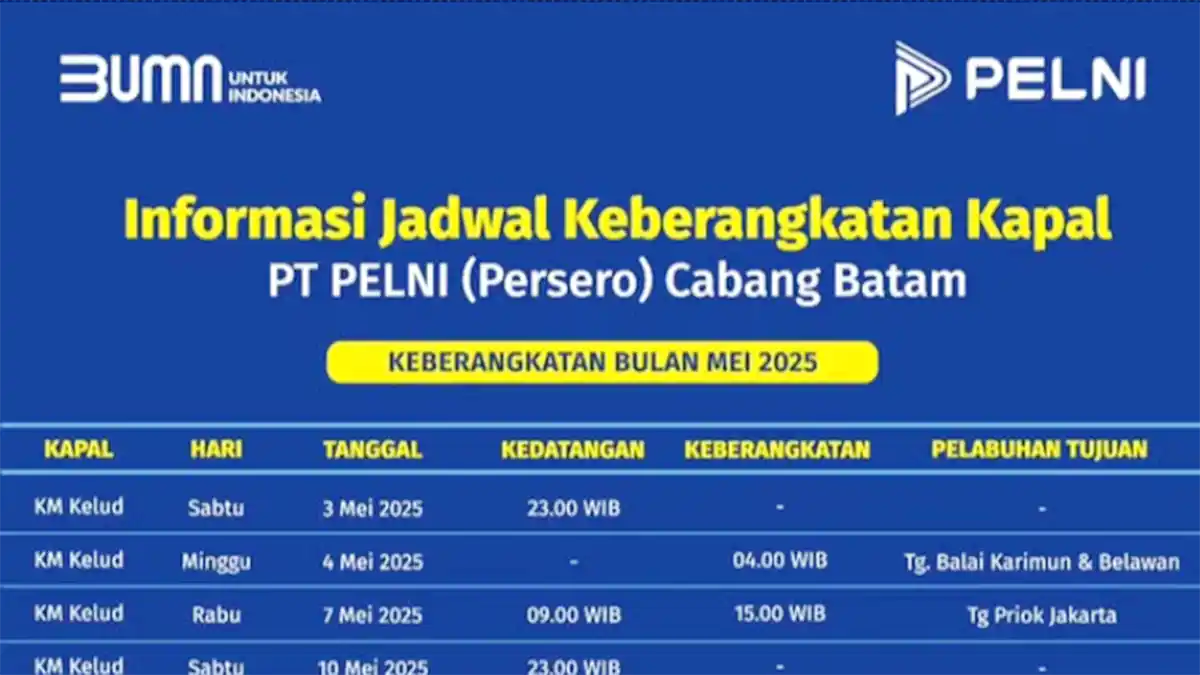 Jadwal KM Kelud dari Pelabuhan Batam – Mei 2025: Rute Sumatera & Jakarta Siap Layani Penumpang