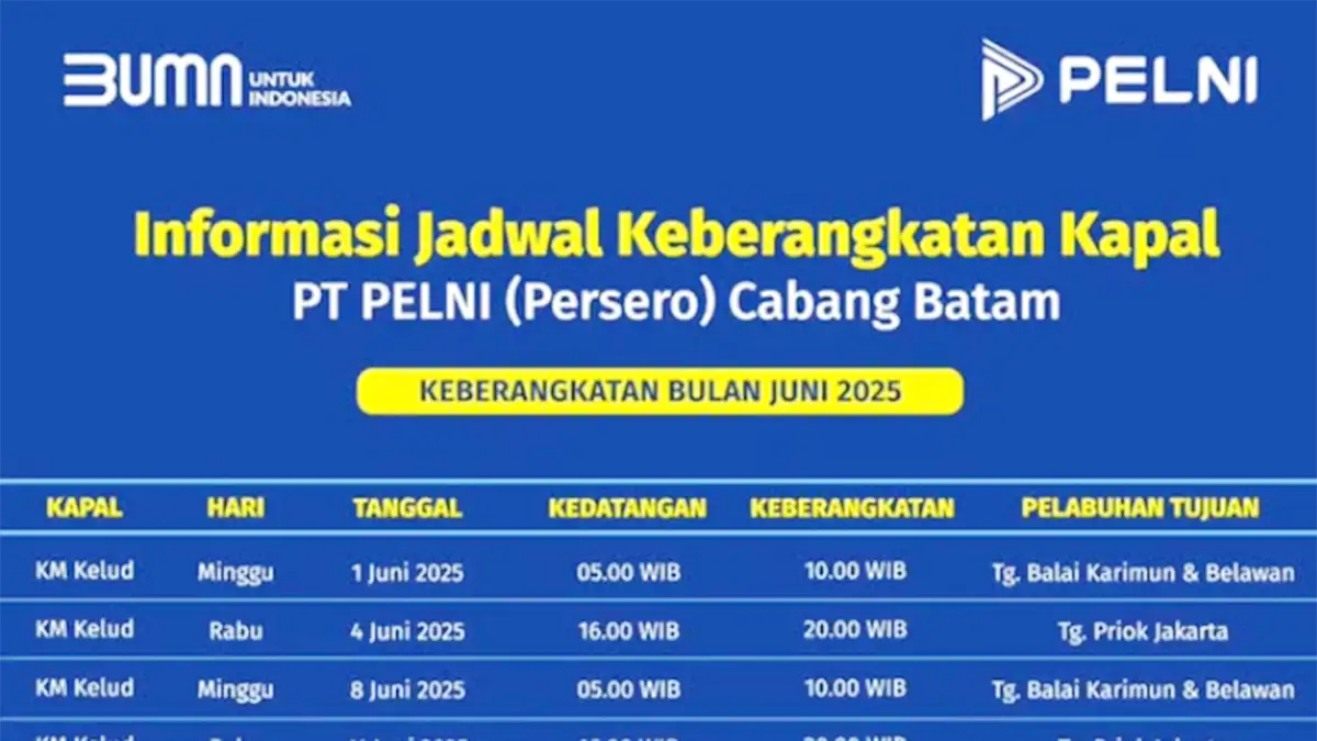 Jadwal Lengkap KM Kelud Juni 2025 dari Pelabuhan Batam: Layani Rute Sumatera & Jakarta