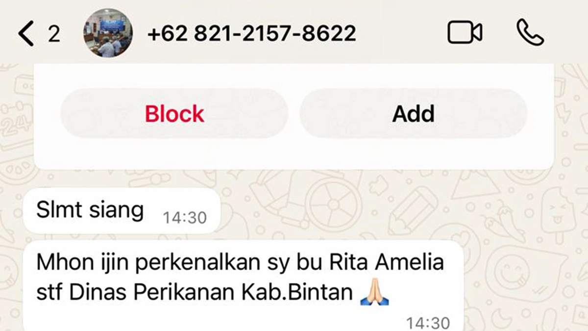 Waspada! Modus Penipuan Catut Nama Pejabat Dinas Perikanan Bintan Beredar Lewat WhatsApp