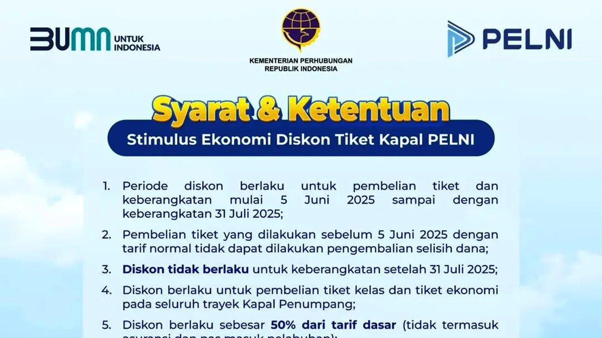 Mulai Hari Ini Tiket Kapal PELNI Diskon 50 Persen, Ini Syarat dan Ketentuannya
