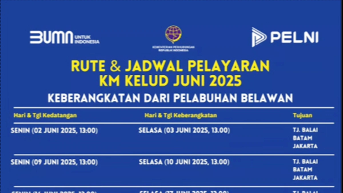 Rute dan Jadwal KM Kelud Juni 2025 dari Pelabuhan Belawan, Medan