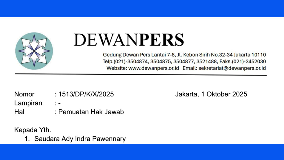Dewan Pers Wajibkan Media KC Muat Hak Jawab dan Permintaan Maaf kepada Ady Indra Pawennari