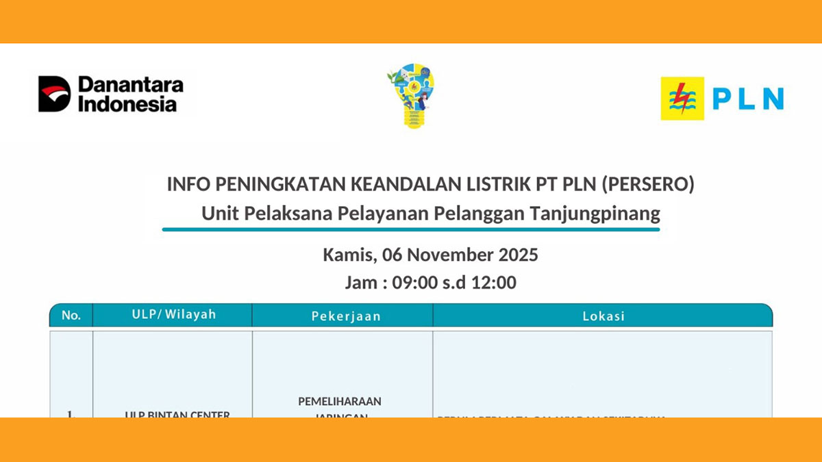 PLN Lakukan Pemeliharaan Jaringan di Permata Galaxy Tanjungpinang, Kamis 6 November 2025
