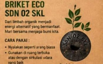 Briket BRIKOLA hasil olahan limbah kelapa di SDN 002 Seri Kuala Lobam.